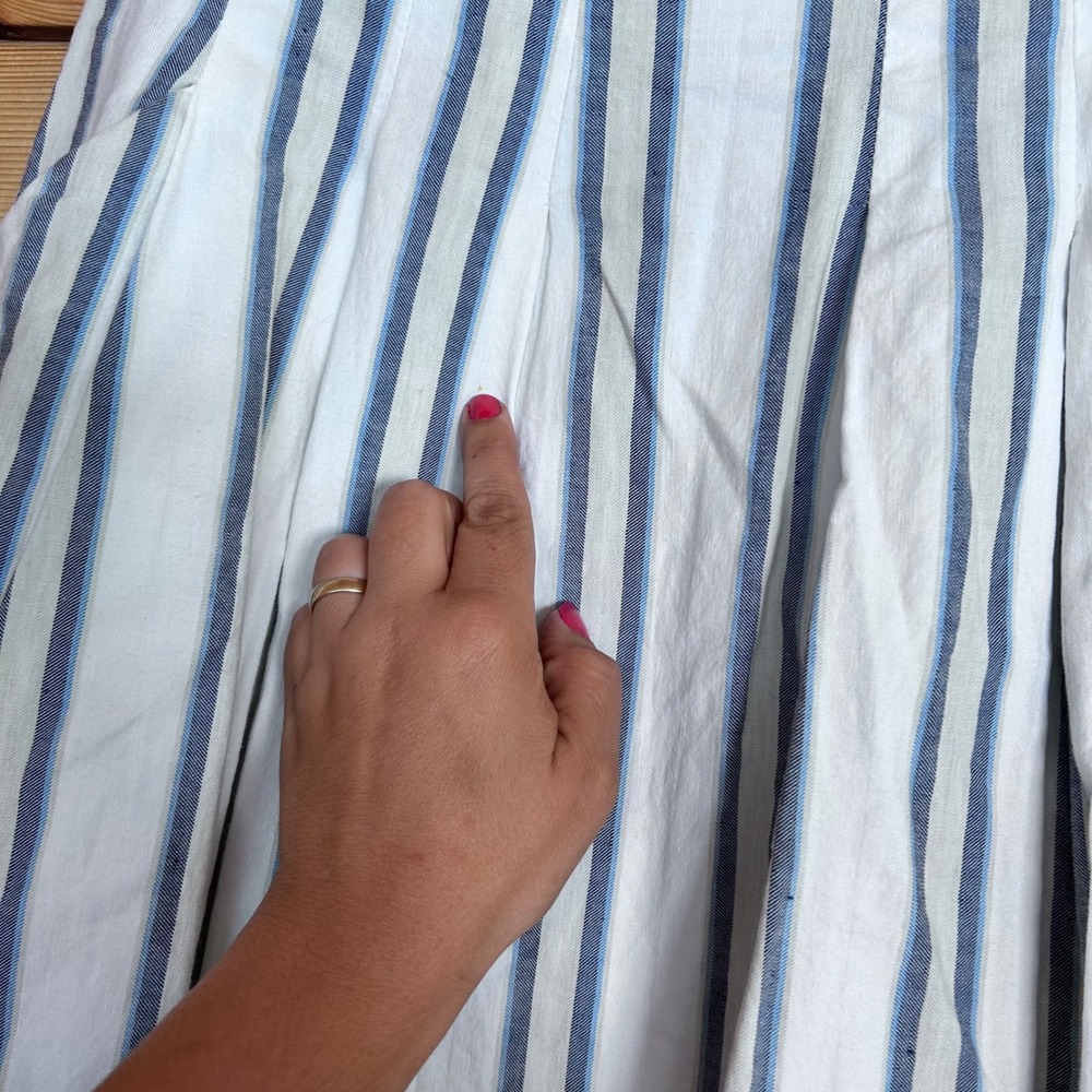 Linen Striped Pleated Mini Skirt Womens Medium Blue White Tennis Skater Zara - Picture 5 of 8